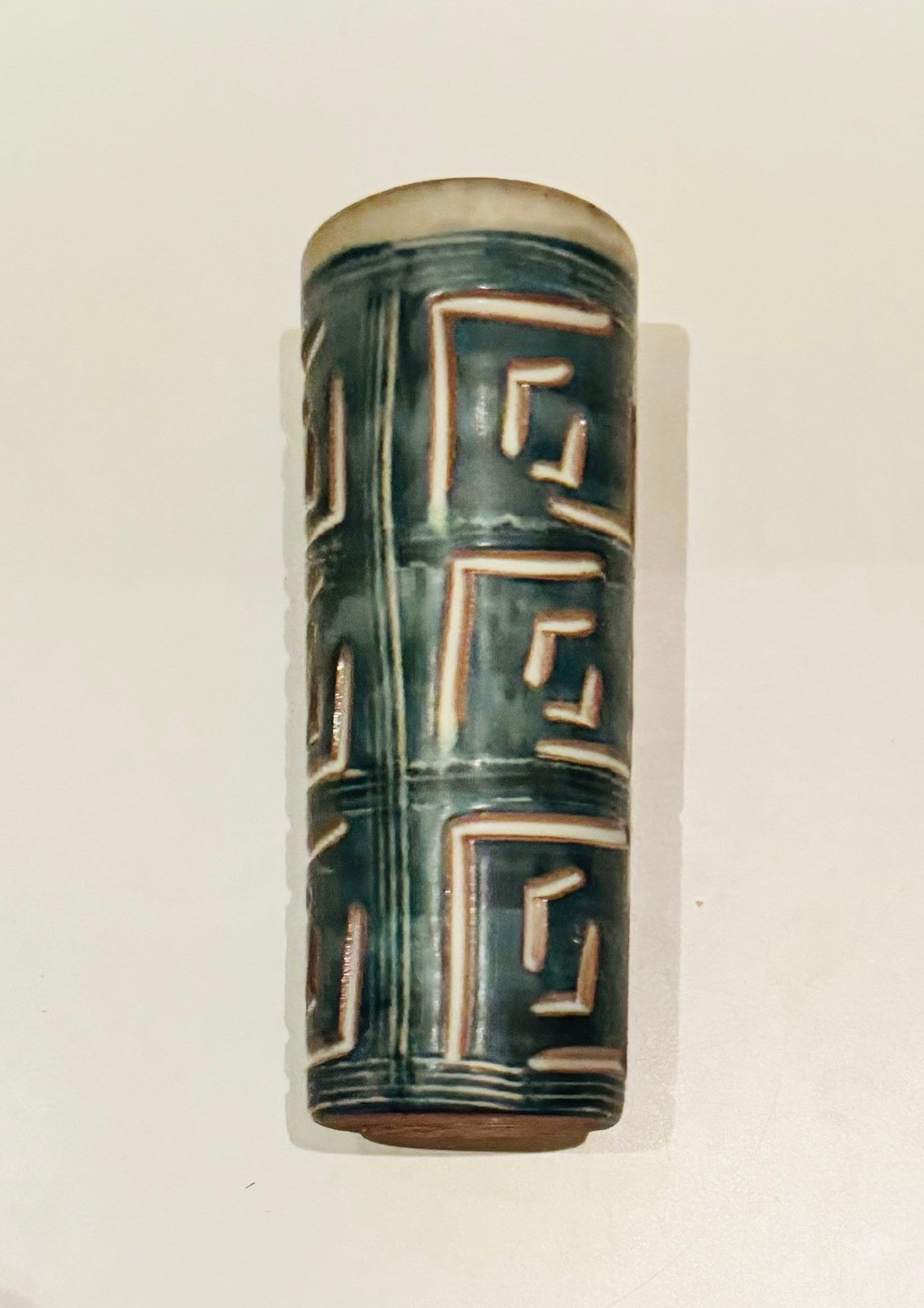 Vintage 50s MCM Puerto Rico Pottery Geometric Sgraffito Vase