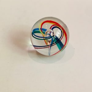 Beautiful Vintage Signed 1998 Glass Eye Studio Paperweight Sculpture Multicolored Controlled Bubble Swirl Art Glass Acid Etched Mark GES 98