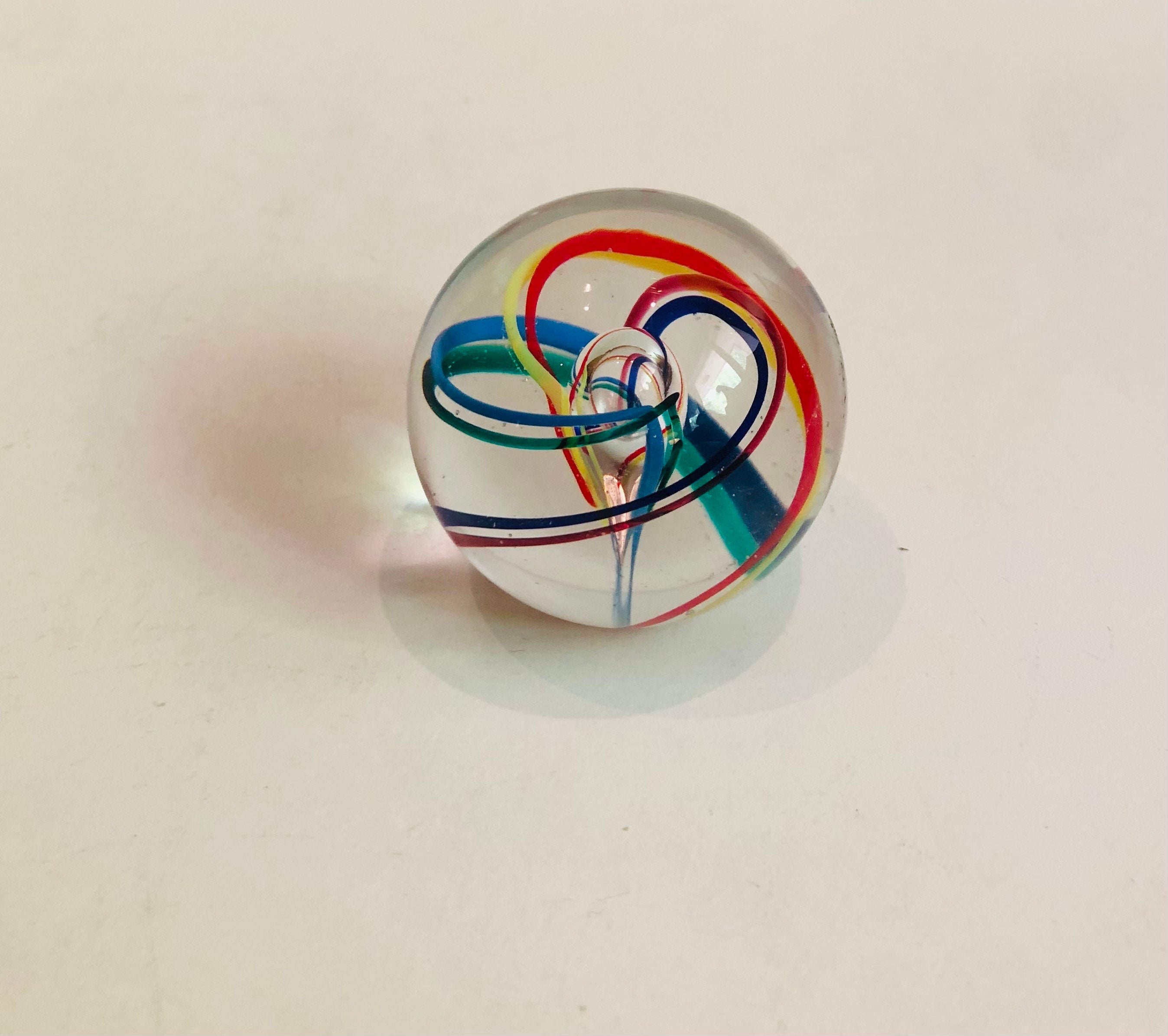 Beautiful Vintage Signed 1998 Glass Eye Studio Paperweight Sculpture Multicolored Controlled Bubble Swirl Art Glass Acid Etched Mark GES 98