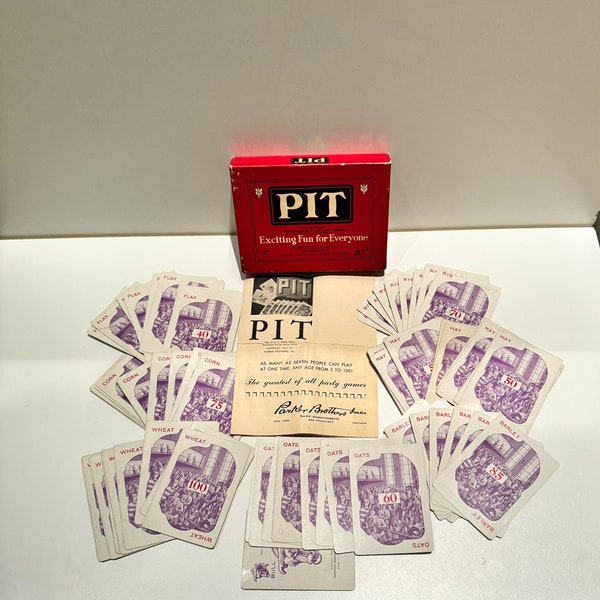 Vintage 1947 Parker Bros PIT Card Game in Box w Instructions Blue Deck of Cards World's Liveliest Party Game!