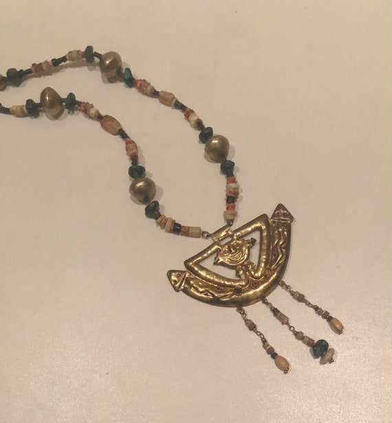 Abstract aztec online brass necklace