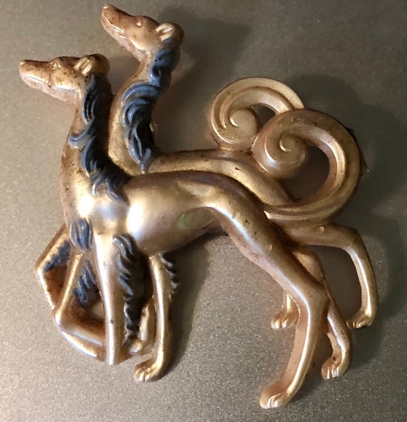 Antique Art Deco 1930s Celluloid Borzoi Brooch Wh… - image 1