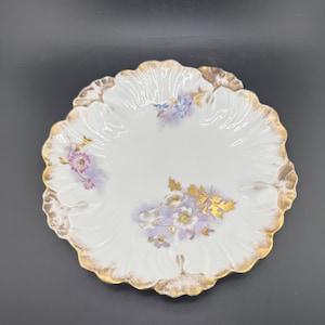 アンティークスカラップビクトリア朝リモージュプレート ピンクの野花リモージュ ハビランド リモージュ フランス 金鍍金 花柄 小さなオイスター皿