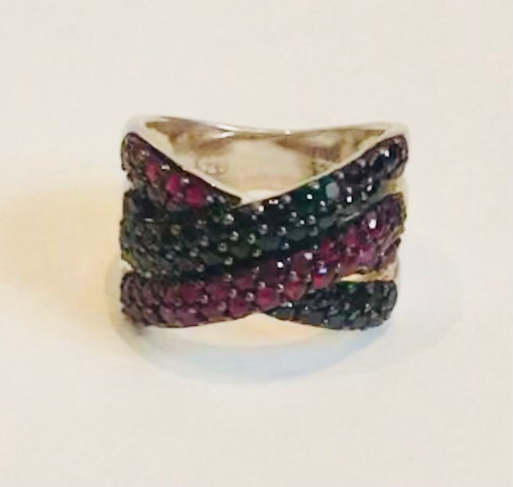 Stunning Wide Ruby Red & Black Crystal Woven Ster… - image 3