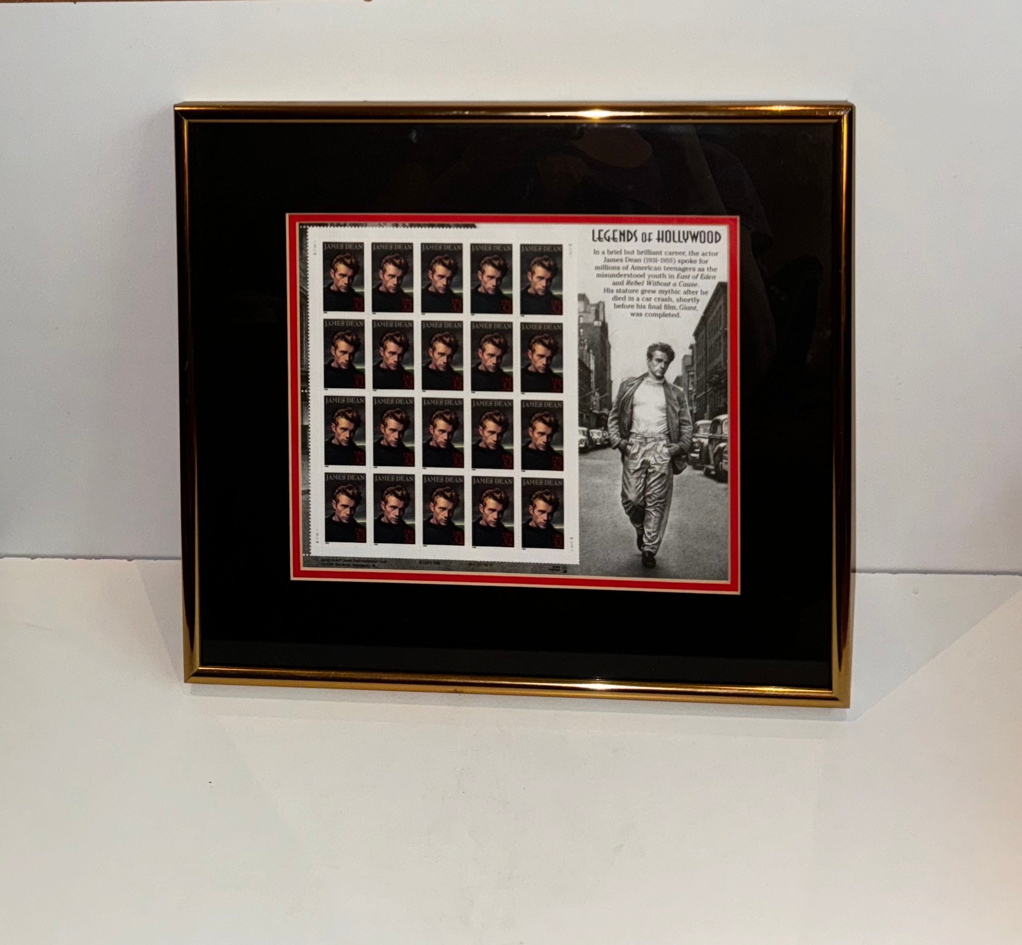Framed 1996 James Dean USA Stamps Legends of Hollywood Wall Art