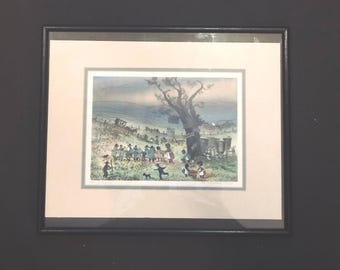 Vtg Signed 1992 Ed Gifford The Gathering Print Signed Framed Folk Art Playful Amish Children Akron Ohio