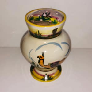 Large Vintage Scenic Vase Flower Frog Combination Rural Desert Llamas Farmers 2 pc Set Peruvian Folk Art Pottery