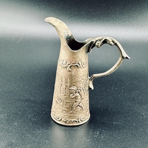 Hanau Silver Cherub Miniature European Silver Victorian Miniature Pitcher Creampot Creamer Repousse Cherub Scene Putti SALE