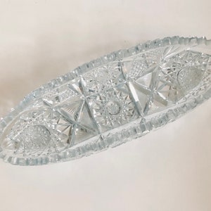 Antique American Brilliant Period Victorian Cut Crystal Celery Dish Saw Tooth Asparagus Server ABP Starburst Hobstar Celery Serving Dish