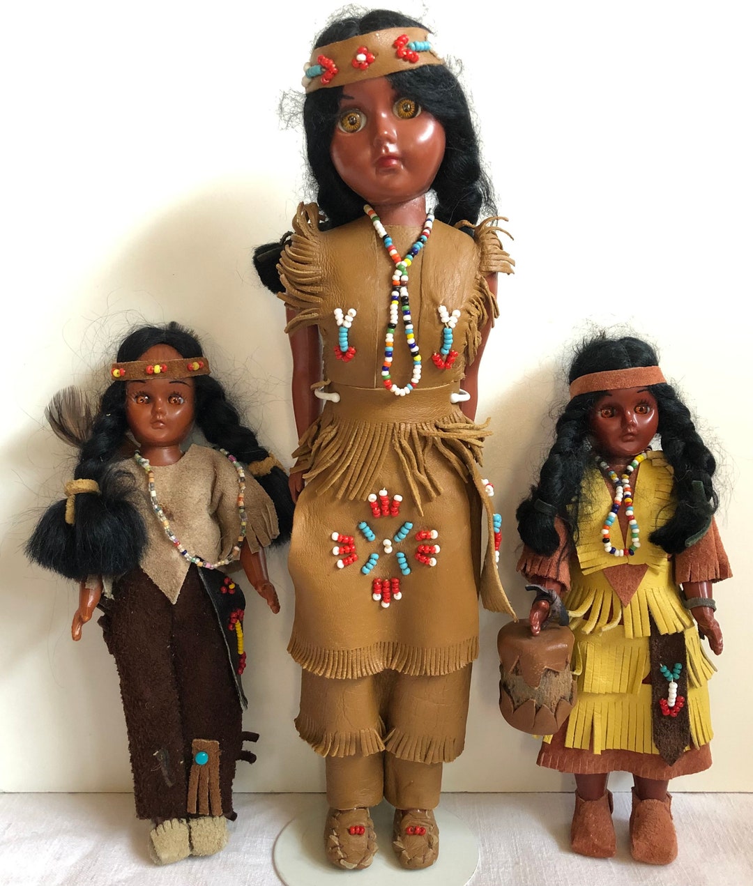 3 Native American Indian Dolls Reservation Souvenir Doll Etsy