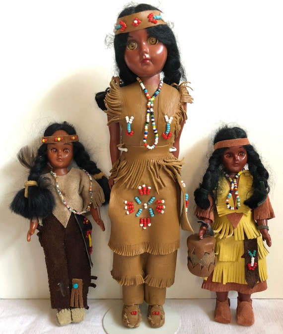 3 Native American Indian Dolls Reservation Souvenir Doll Etsy
