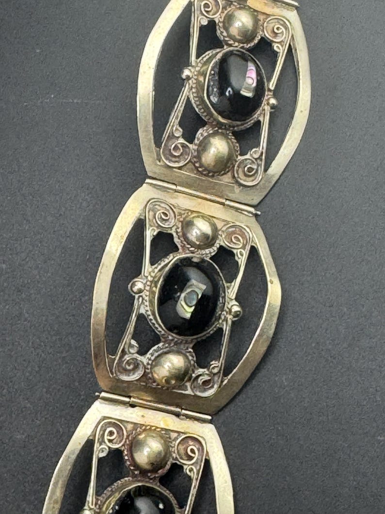 Magnífica pulsera vintage de abulón de ónix mexicano, brazalete de ónix mexicano, hecho en México, 29,9 g imagen 6