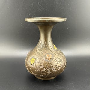 Antique Japanese Bronze Vase Birds  Flowers Miniature Asian Bud Vase Antique Bronze Sculpture