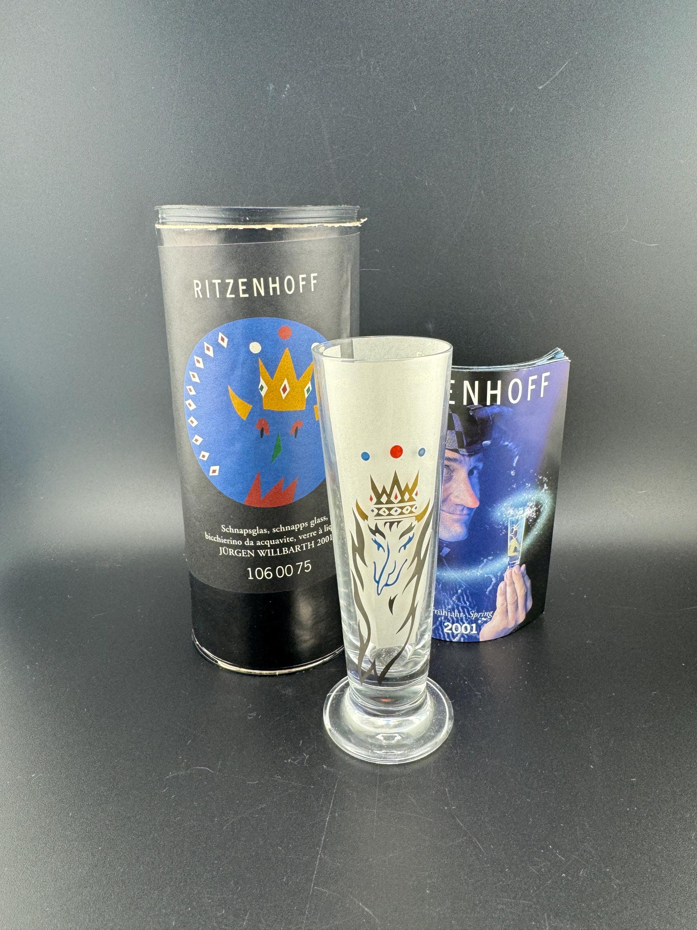 Vtg 2001 MCM Ritzenhoff Schnapsglas Jurgen Willbarth Scandinavian Schnapps Shot Glass Coasters Orig Box 1060075 Made in Germany German
