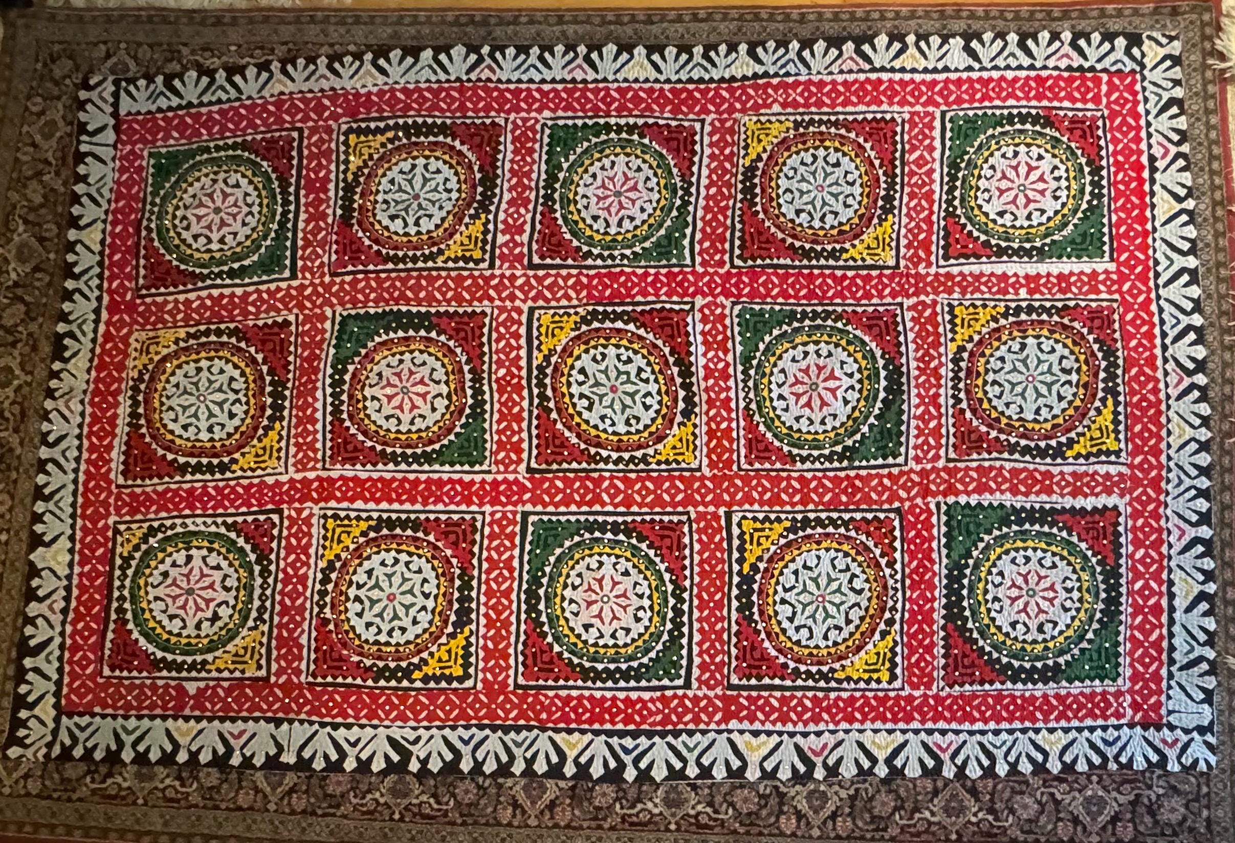 Gorgeous Vintage Ralli Quilt Pakistani Folk Art Tapestry