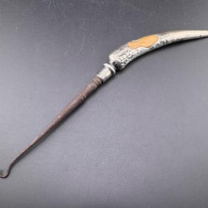 Antiker Viktorianischer Sterling & Horn Boot Knopfhaken Damen Knopfhaken Boudoir Vanity Edwardian Schuhhaken Shadowbox Vignette Collage Component