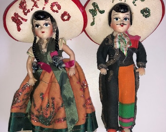 手作りメキシコお土産人形カップルメキシコ女性とメキシコ男性人形
