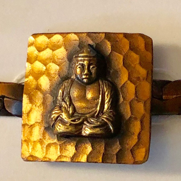 Midcentury Vintage Kupfer Buddha Gürtel MCM Gehämmertes Kupfer Buddha Schmuck Zen Meditation buddhistisches Symbol Petite 27 "Buddhismus spirituelles Amulett