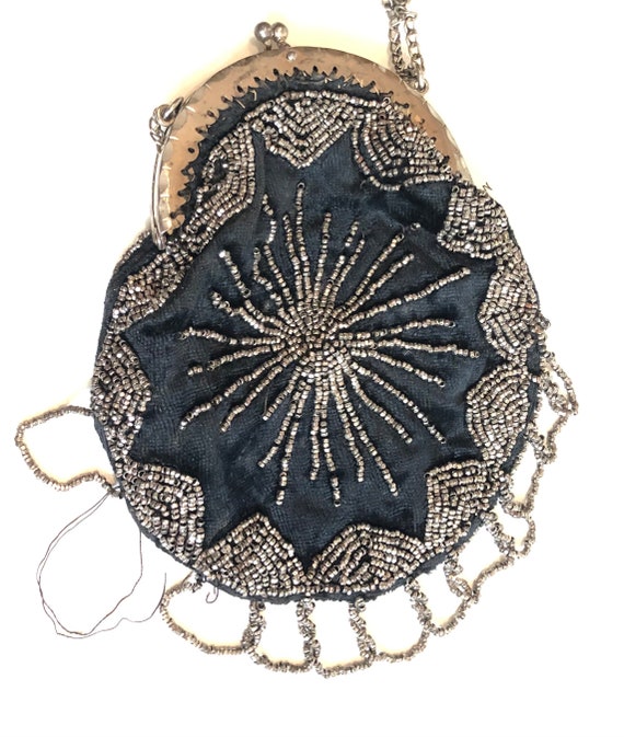 Antique Victorian Edwardian Steel Cut Beaded Bag … - image 3