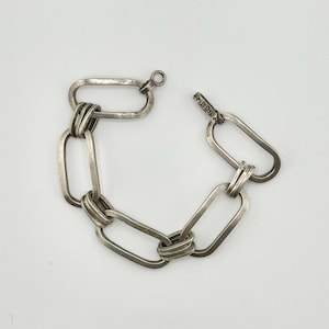 Vintage Midcentury Modern MCM Silver Oval Link Bracelet Retro Modernist Chain Art Deco Revival Machine Age Lines 29.5g 800 Silver