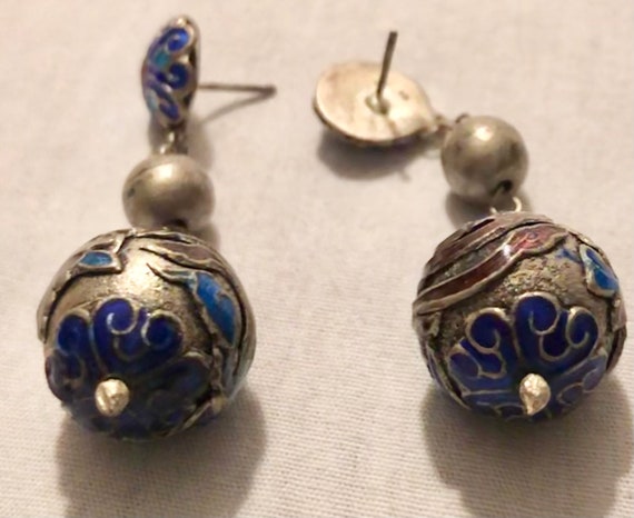 Antique Chinese Enameled Dangles Pierced Chinese Earrings 1920s-30s View 6