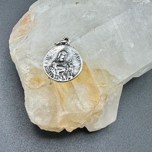 Vtg Sterling Silver Saint Agnes Religious Medal Catholic Charm Pendant French Medallion Patron Saint Victims & Gardeners Engaged Couples