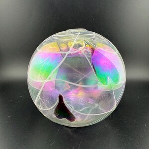 Lovely Iridescent Art Glass Ball Oil Lamp with Purple Hearts Witch’s Ball Style