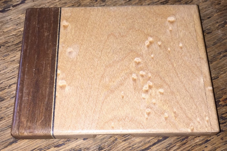 Vintage Birdseye Maple Card Case Vintage Handmade Wooden Inlay Business Card Holder SALE