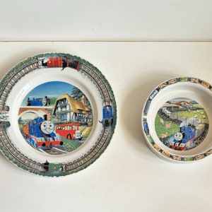 Pair 1990s Wedgwood Thomas The Tank Engine & Friends Train Kids Dishes Porringer Bowl Cake Plate LNIB Britt Allcroft Railway Series Heineman