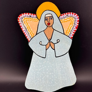 Vtg 1991 Sherry Cook Turner Folk Art Nun Saint Angel Winged Lady Metal Icon Primitive Southern Outsider Art Wall Hanging Georgia Sculpture