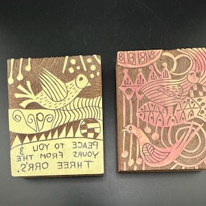 Paar von handgeschnitzten Holz Drucker Blöcke Vogel Themed Friedenstaube Rebhuhn Druckstempel Hausgemachte Weihnachtskarte Basteln Scrapbooking