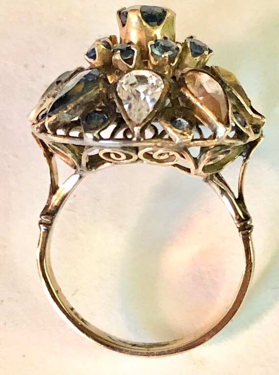 Vintage 18K Princess Ring Indian Navratna Ring Sa… - image 2