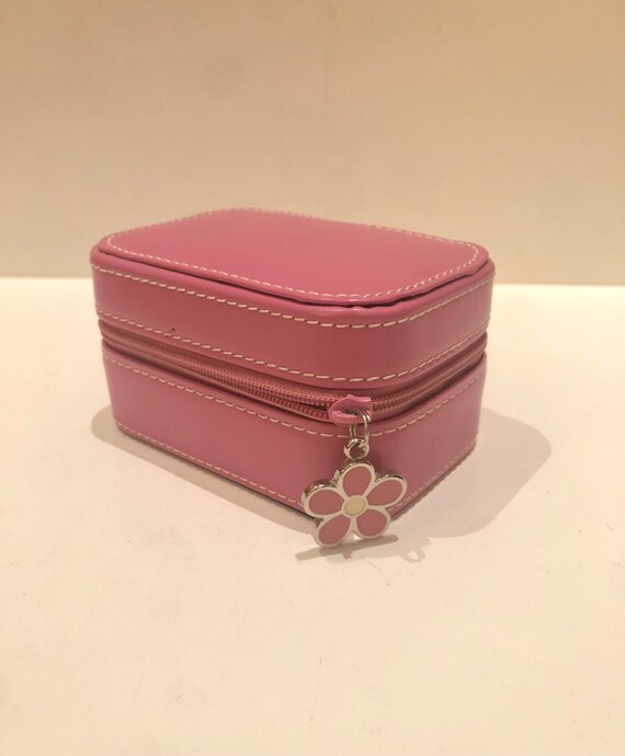 Sweet Vintage Miniature Zip Around Pink Fossil Jewelry Case Travel