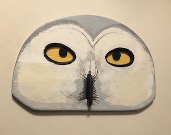 Decoración de pared vintage con cara de búho de madera hecha a mano