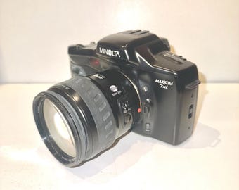 VTG Minolta Maxxum 7xi SLR-camera AF 28-105 Zoomlens 2000xi Flitser Sunpak-filter Niet-getest Onderdelen opknappen Componenten met draagtas jaren 90