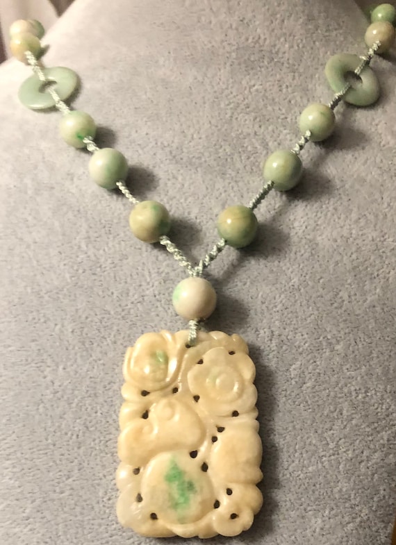 Edwardian Jade Lavaliere Necklace Antique Art Deco