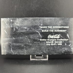 RARE 1998 Coca-Cola Bottler Business Conference Build The Business Pakistani Onyx Marble Plaque Atlanta Georgia Souvenir Coke Advertising