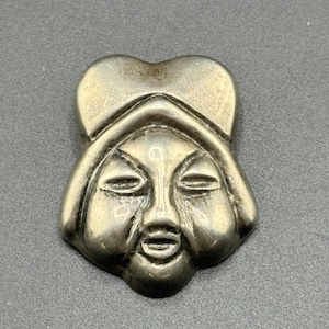Vintage MCM Sterling Silber Tribal Maske Brosche Mid Century Folk Art Unisex Pin
