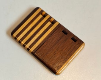 Vintage Handmade Inlaid Wooden  Business Card Case Minature Stash Box Super Slim Calling Card Compact Wood Folk Art