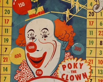 Big Vibrant Vintage Wyandotte Poky the Clown Lithograph Tin Toy