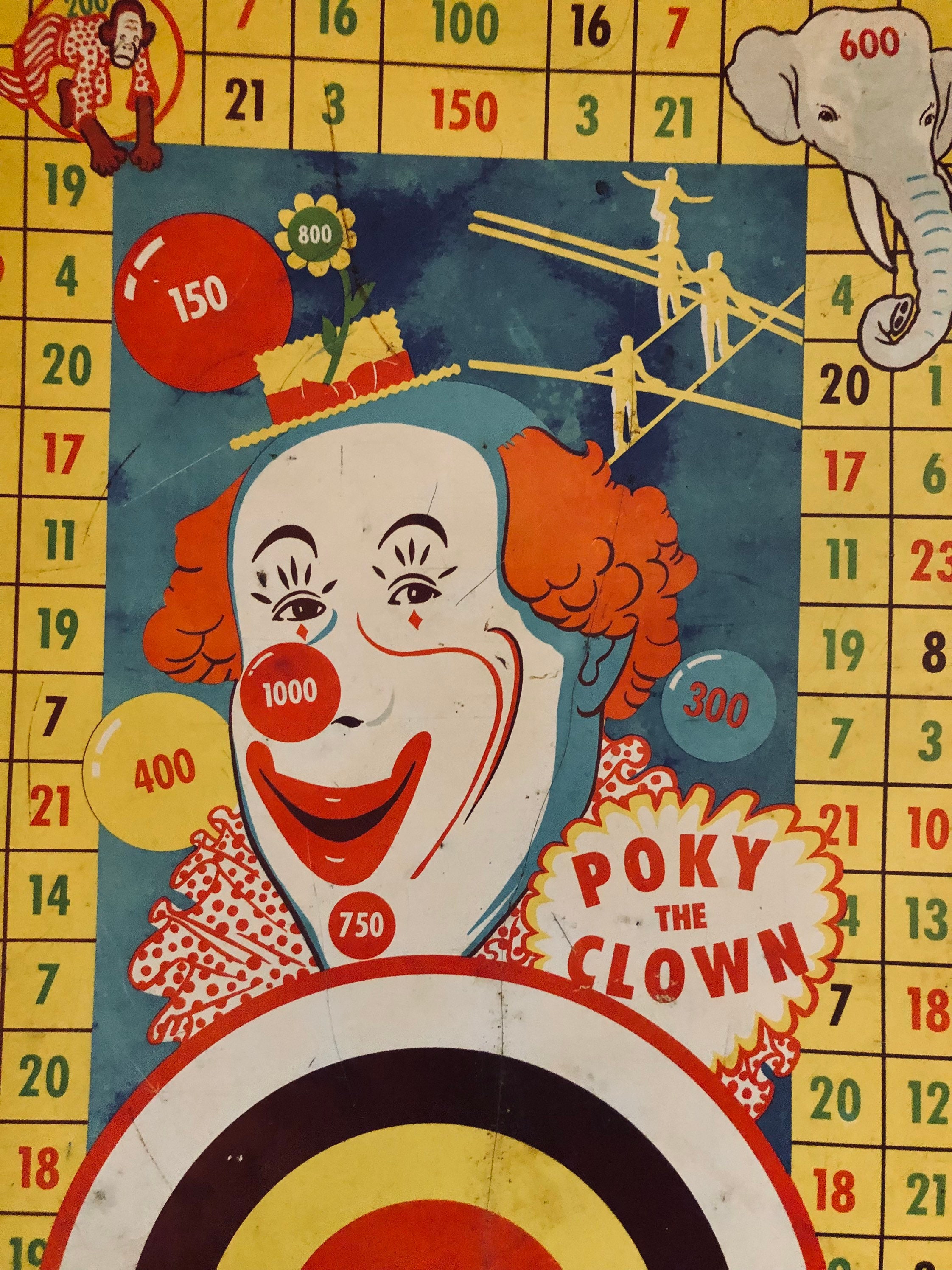Big Vibrant Vintage Wyandotte Poky the Clown Lithograph Tin Toy