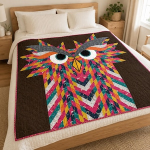 Owl Quilt Pattern PDF, Buho Owl Quilt Pattern, Modern Bird Quilt, Animal Wall Quilt, 73x68 Quilt Pattern, Digital Download