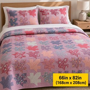 Maple Leaf Quilt Pattern PDF, Plum Quilt Pattern, 66 x 82 in, Autumn Leaf Quilt, Patchwork Quilt, Modern Quilting Pattern