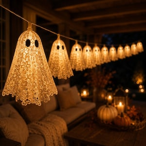 Lighted Lace Ghost Garland | Halloween Porch & Outdoor Decor