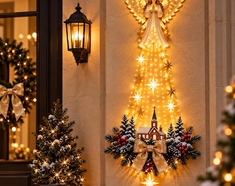 Lighted Christmas Angel Wall Decor | LED Nativity Angel Lights | Outdoor Holiday Porch Decoration