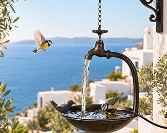 Solar Hanging Bird Bath Fountain | Metal Bird Water Feeder | Outdoor Garden & Balcony Decor