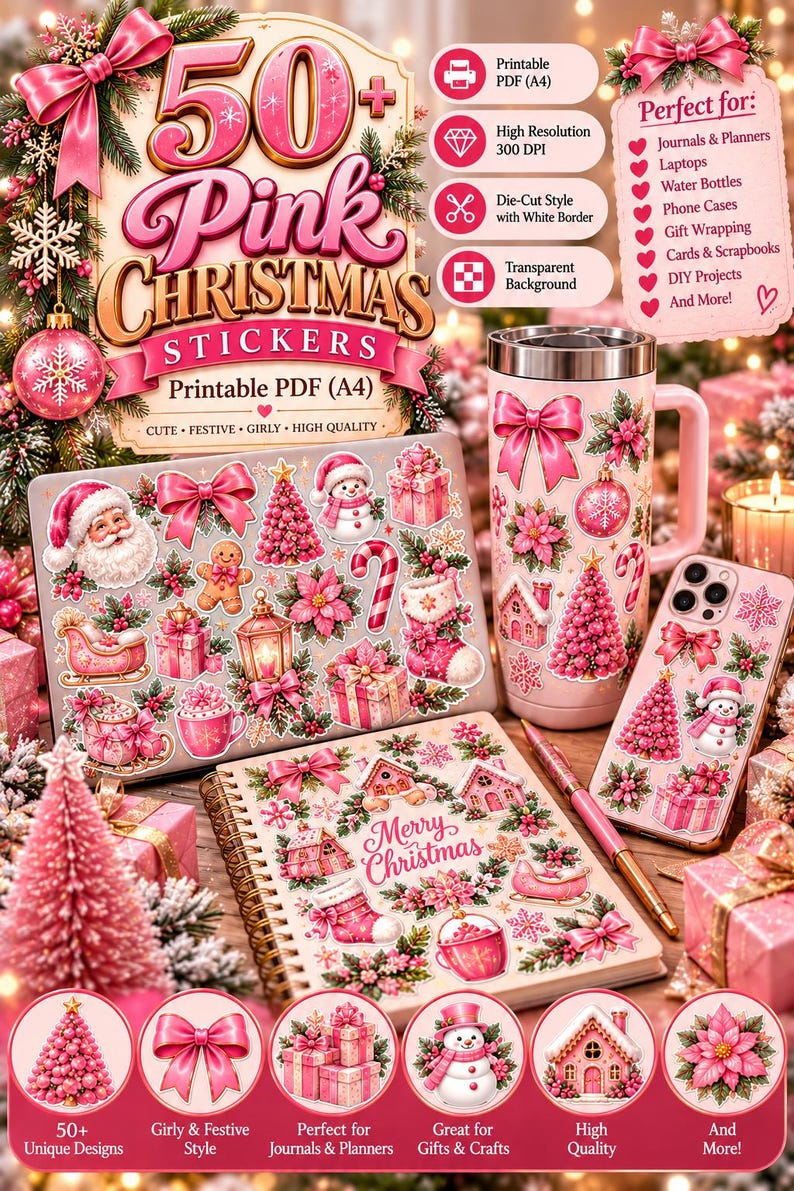 Pink Card Labels Pinkmas Magic Stickers, Pink Christmas Sticker - Etsy Australia