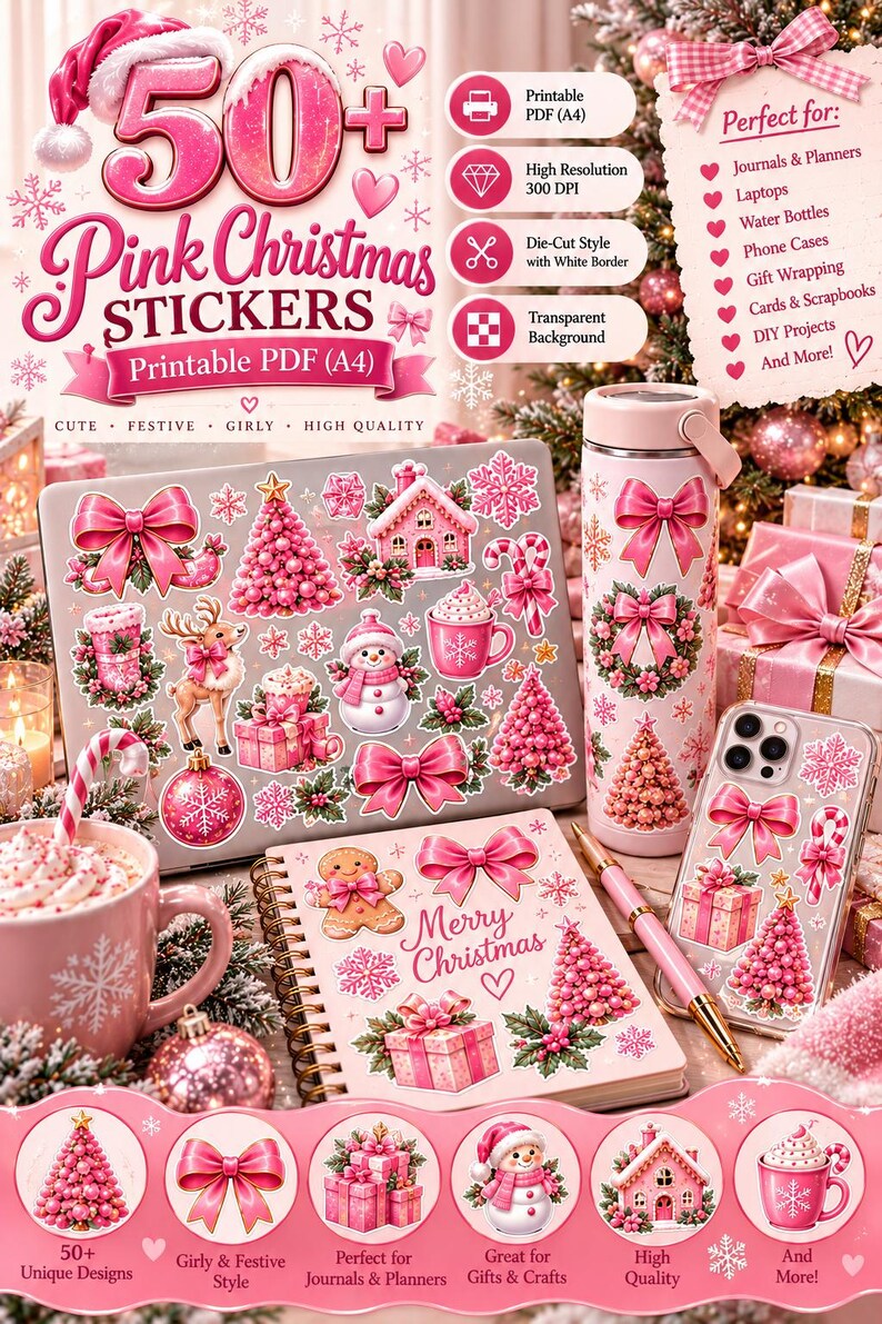 Pink Card Labels Pinkmas Magic Stickers, Pink Christmas Sticker - Etsy Australia