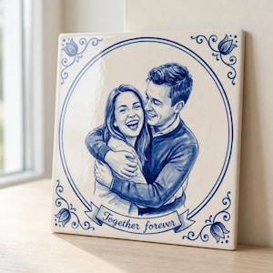 Delft Blue Photo Tile with Your Own Photo, Real Glazed Ceramic, Made in Holland, Personalized Dutch Gift for Wedding or Anniversary