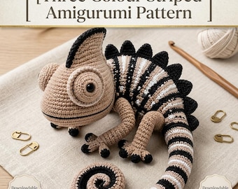 Three Colour Striped Chameleon Amigurumi Crochet Pattern (PDF)